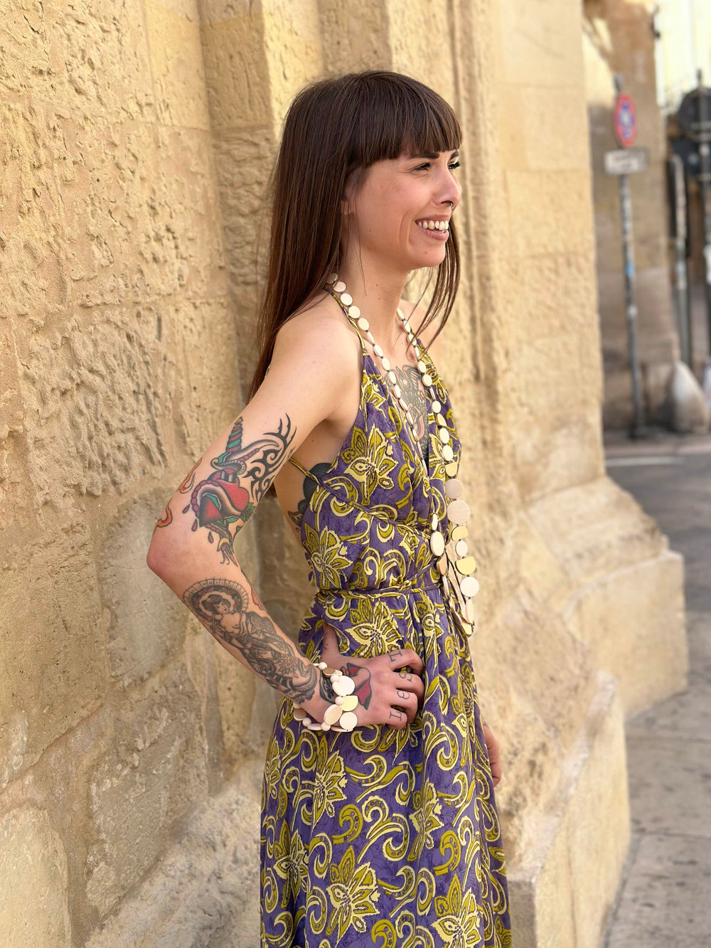 Abito in taffetà di seta con balza arricciata - Abbigliamento donna