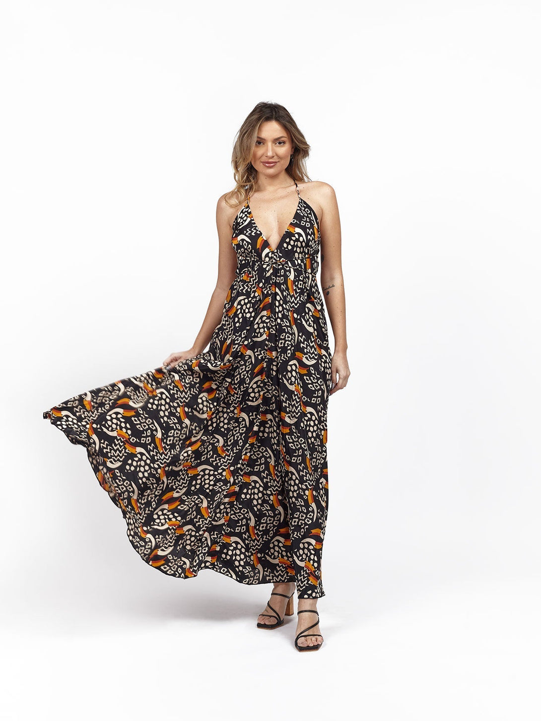 Vestito lungo seta open back Uliana - tucani - Bijondo