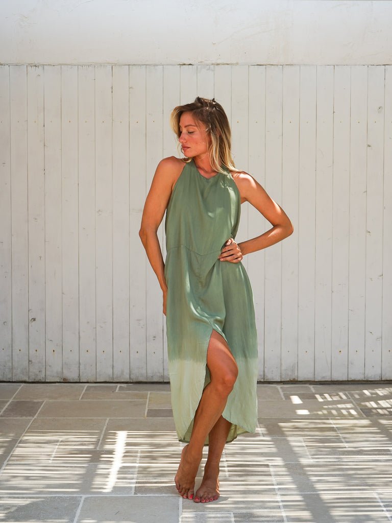 Vestito lungo stampa sfumata Isabella - verde - Bijondo