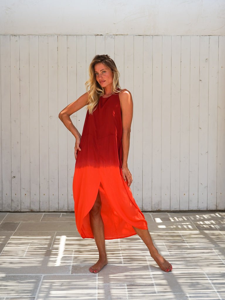 Vestito lungo stampa sfumata Isabella - rosso - Bijondo