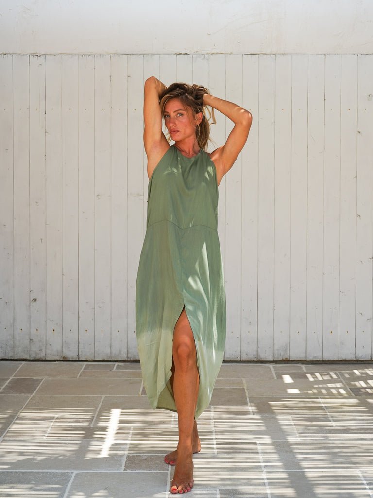 Vestito lungo stampa sfumata Isabella - verde - Bijondo