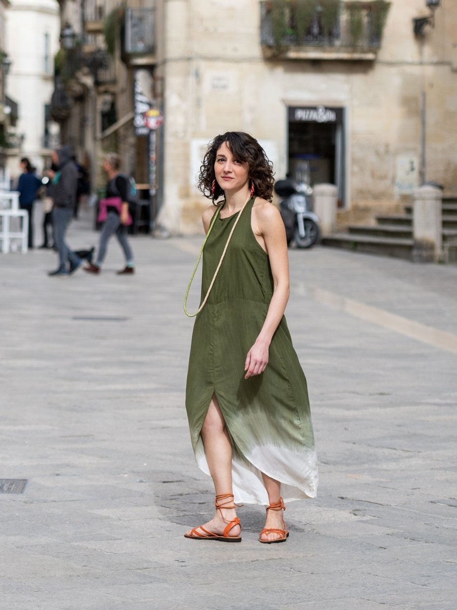 Vestito lungo stampa sfumata Isabella - verde scuro - Bijondo