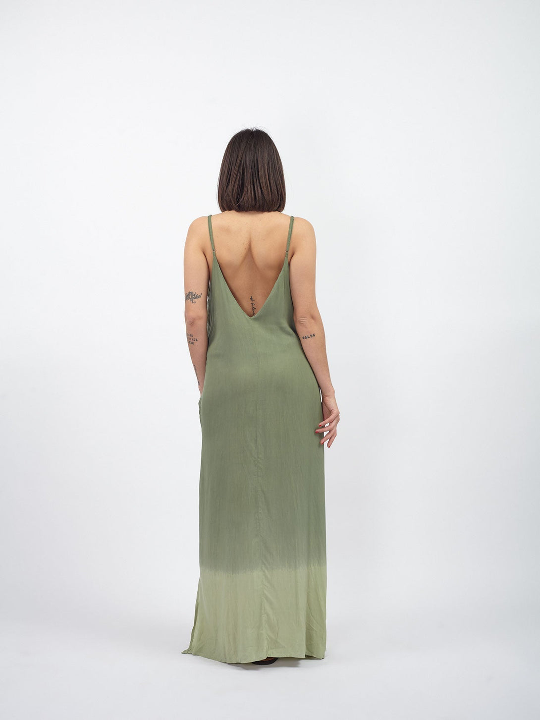 Vestito lungo stampa sfumata rayon Marzia-verde-Bijondo