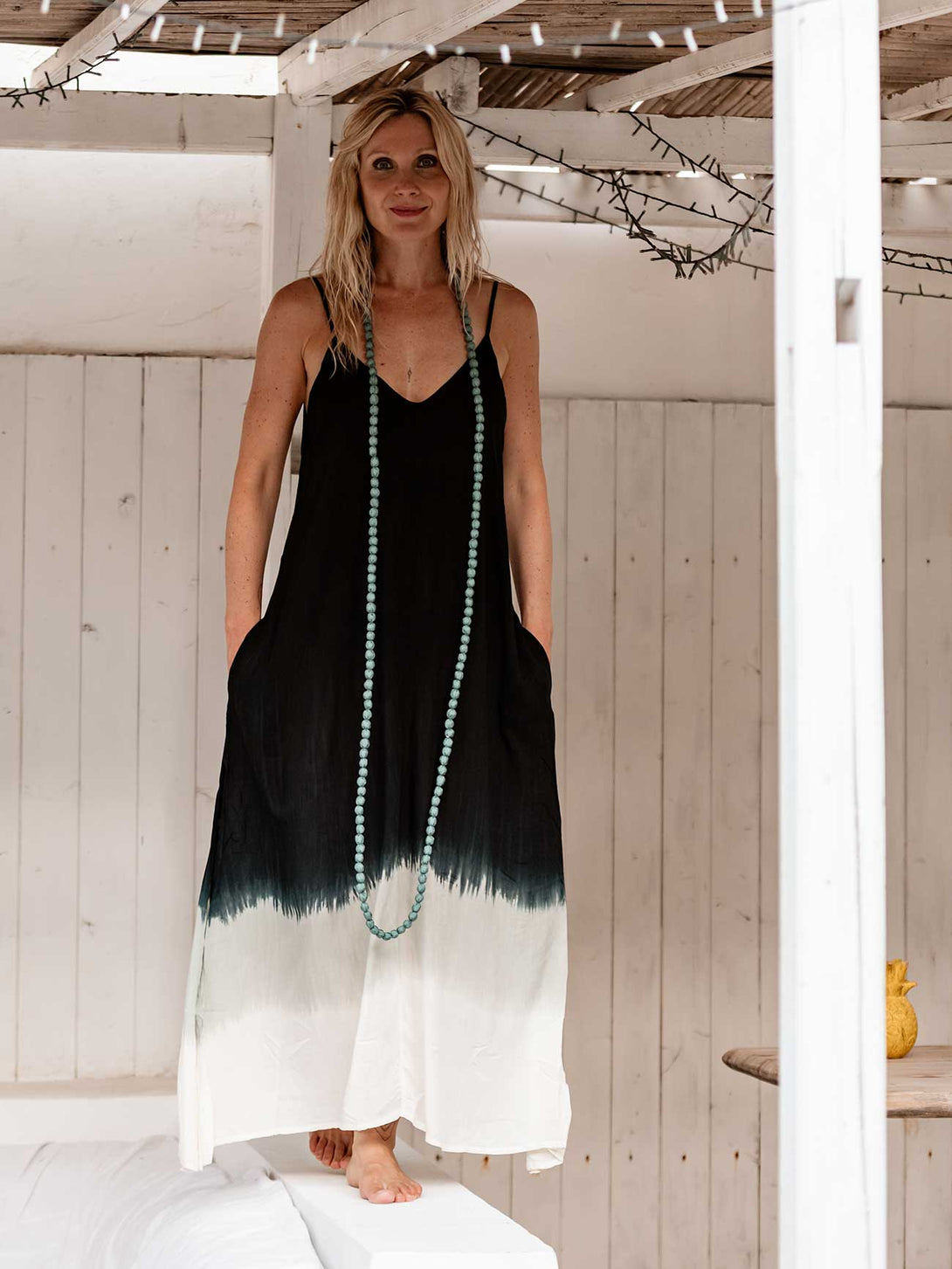 Vestito lungo stampa sfumata rayon Marzia-Vestito-Bijondo-Nero-taglia unica-Bijondo