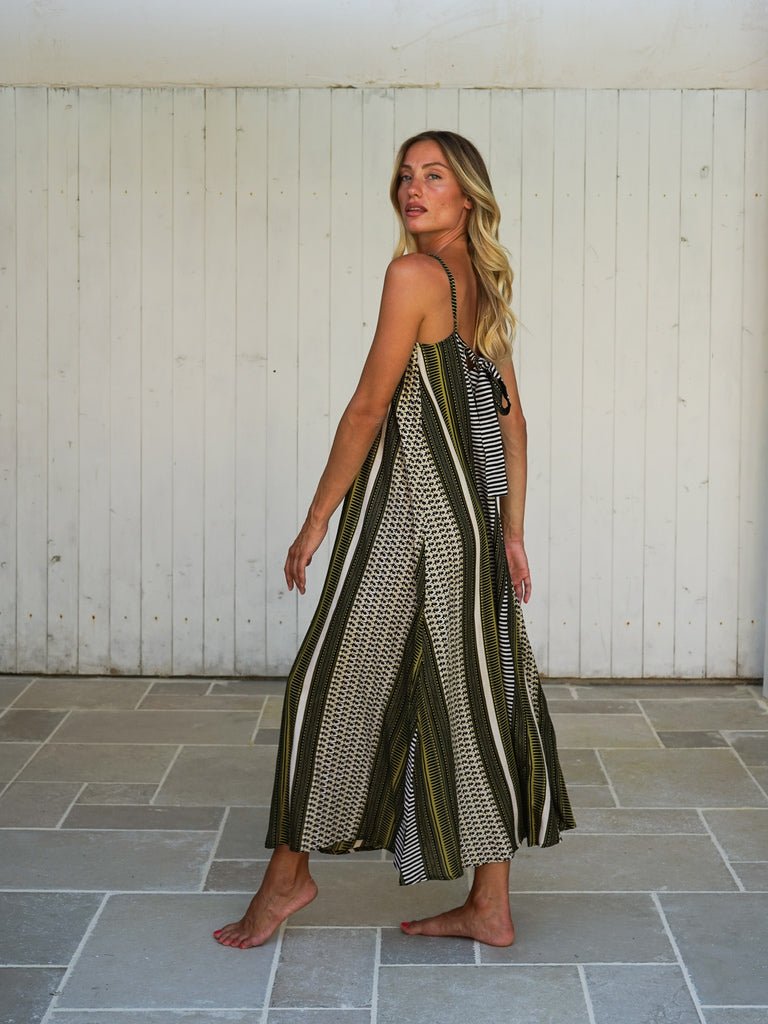 Vestito lungo svasato rayon con fiocco Cesira - nero - Bijondo