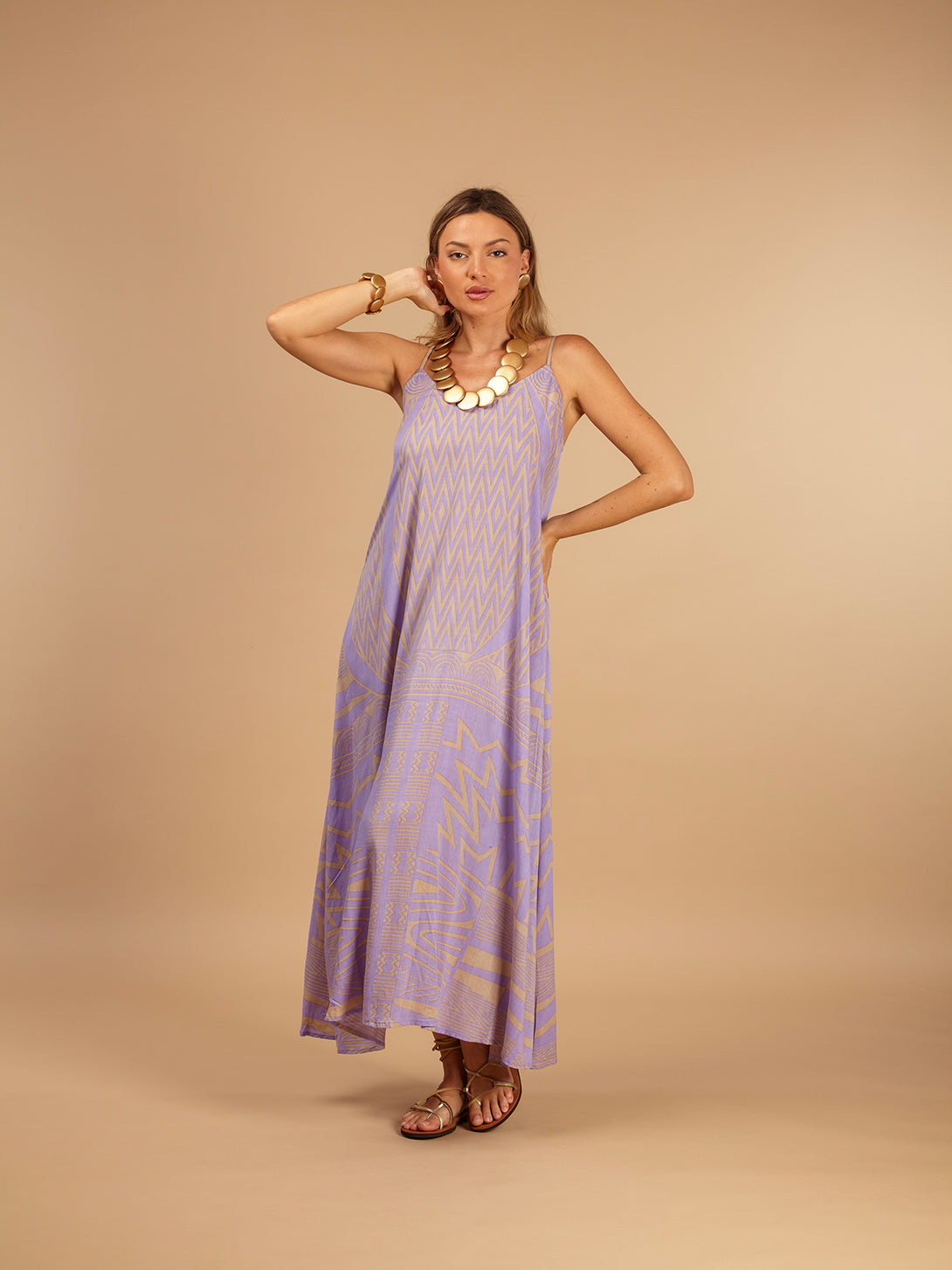 Vestito lungo svasato rayon con fiocco Cesira-Vestito-Bijondo-Lilla-taglia unica-Bijondo