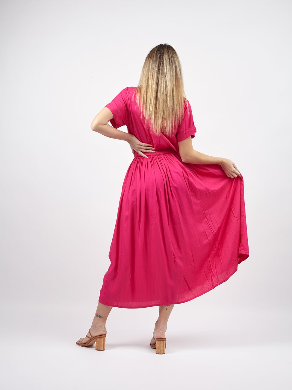 Vestito lungo tinta unita Ellinor - fucsia - Bijondo