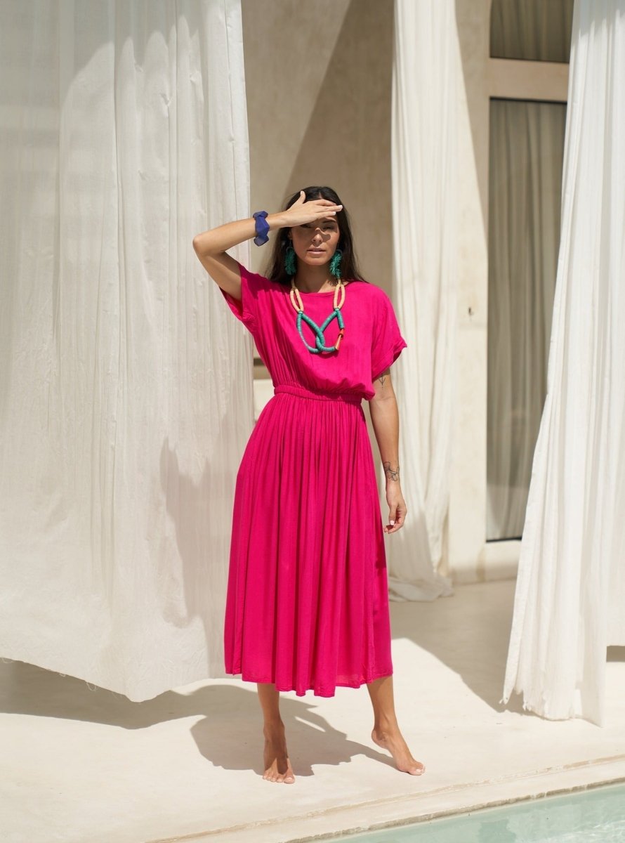 Vestito lungo tinta unita Ellinor - fucsia - Bijondo