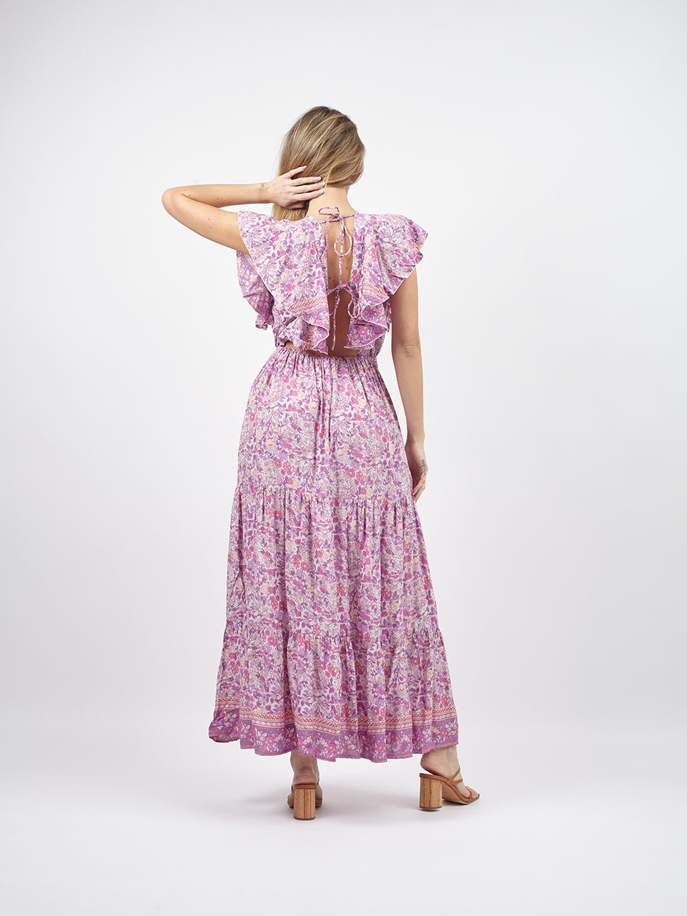 Vestito lungo volant schiena scoperta Cecilia - lilla - Bijondo