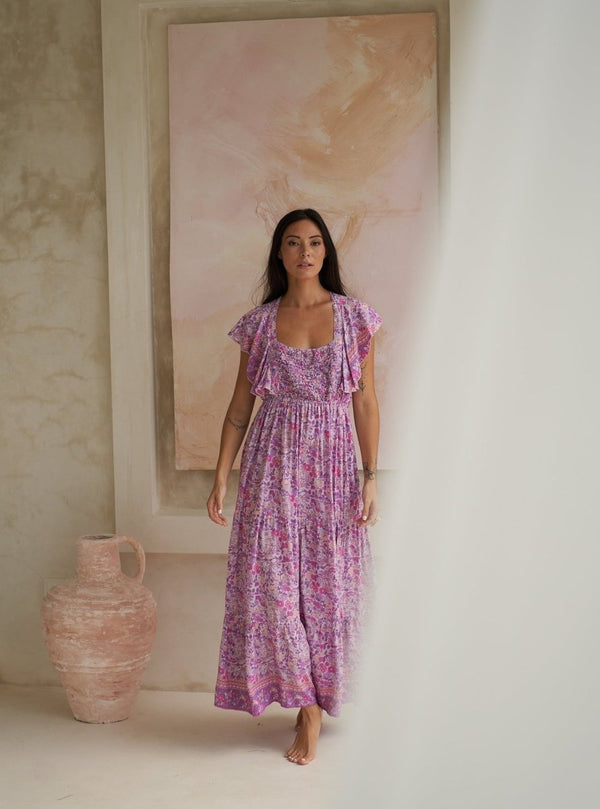 Vestito lungo volant schiena scoperta Cecilia - lilla - Bijondo