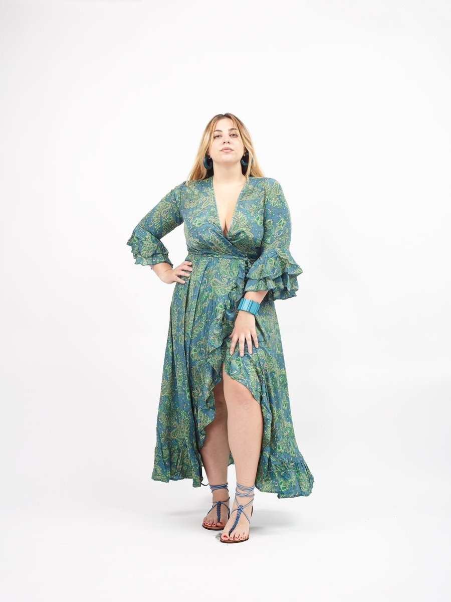 Gilda ruched silk wrap long dress