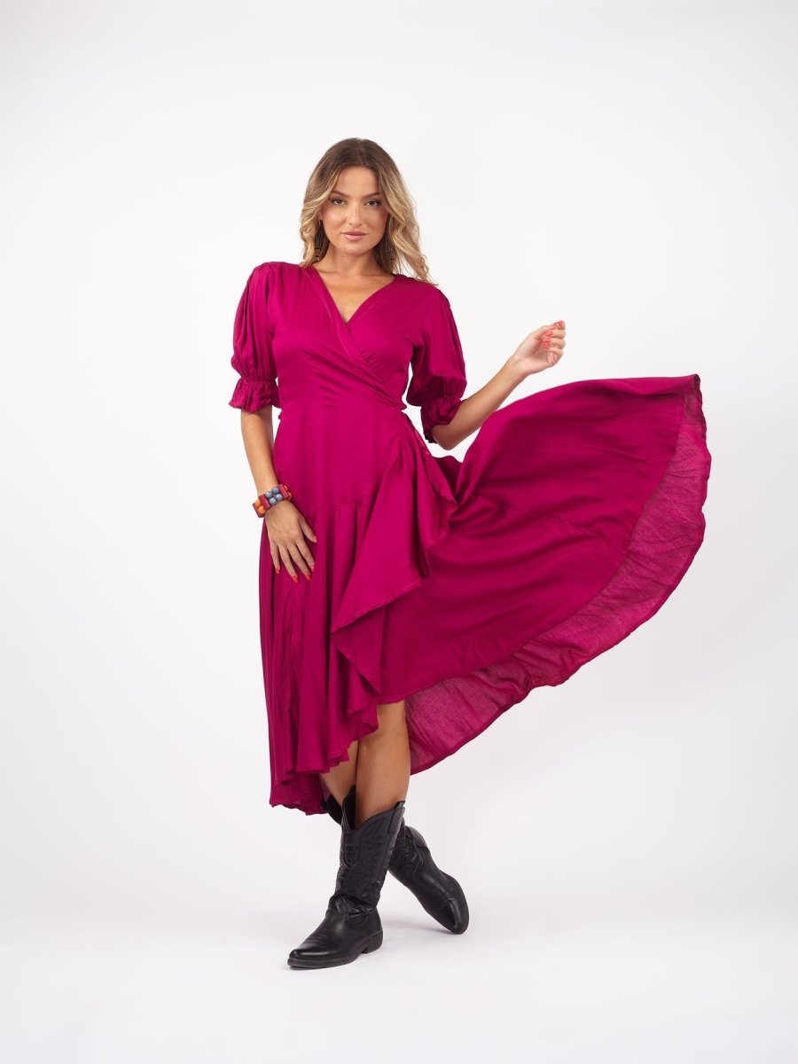 Vestito midi a portafoglio dettaglio manica Sasha - ghiaccio - Bijondo