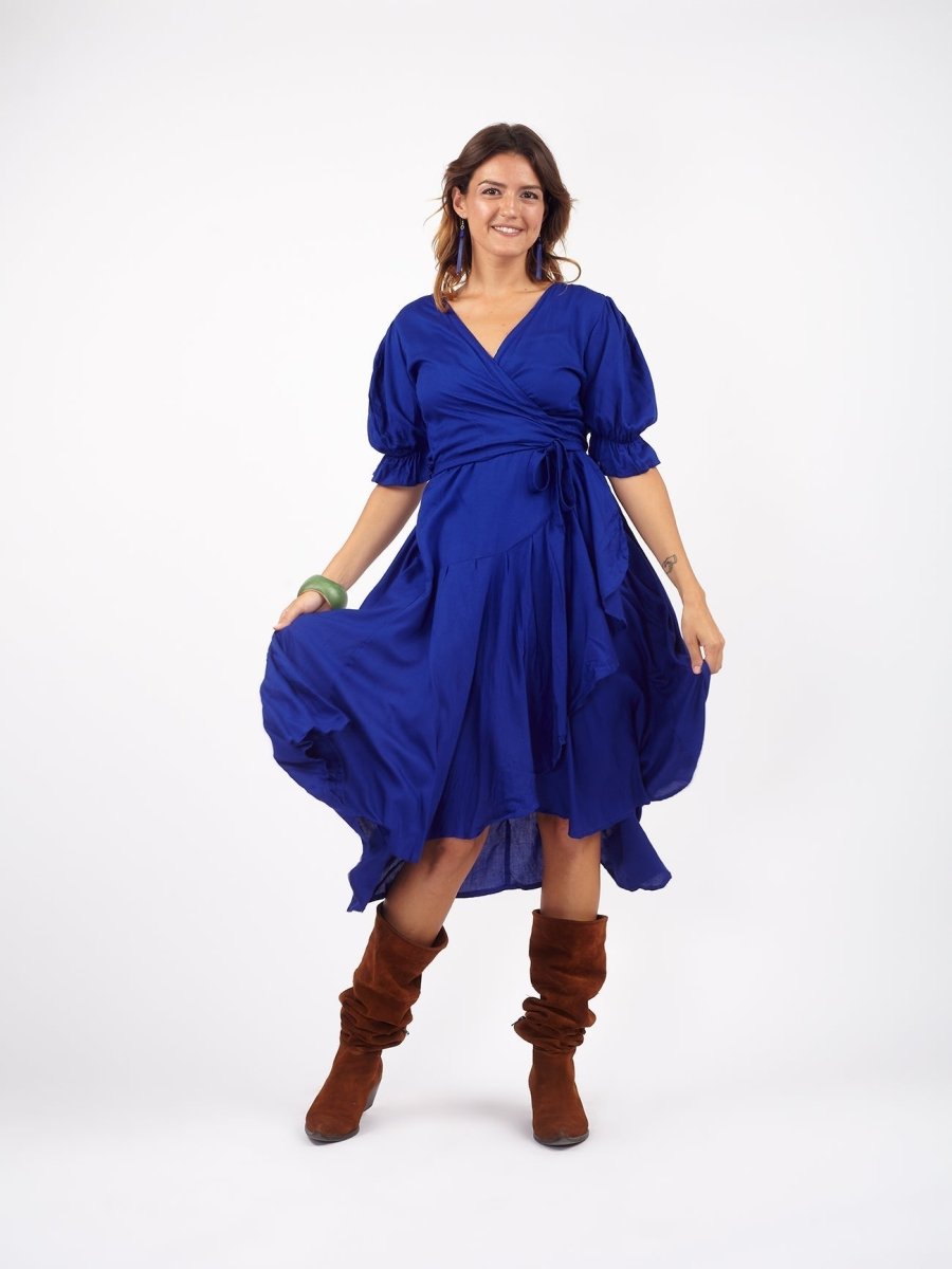 Vestito midi a portafoglio dettaglio manica Sasha - ghiaccio - Bijondo