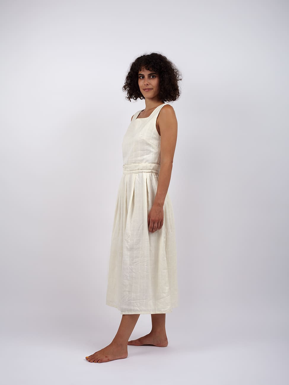 Vestito midi cotone Bhanwari - bianco - Bijondo