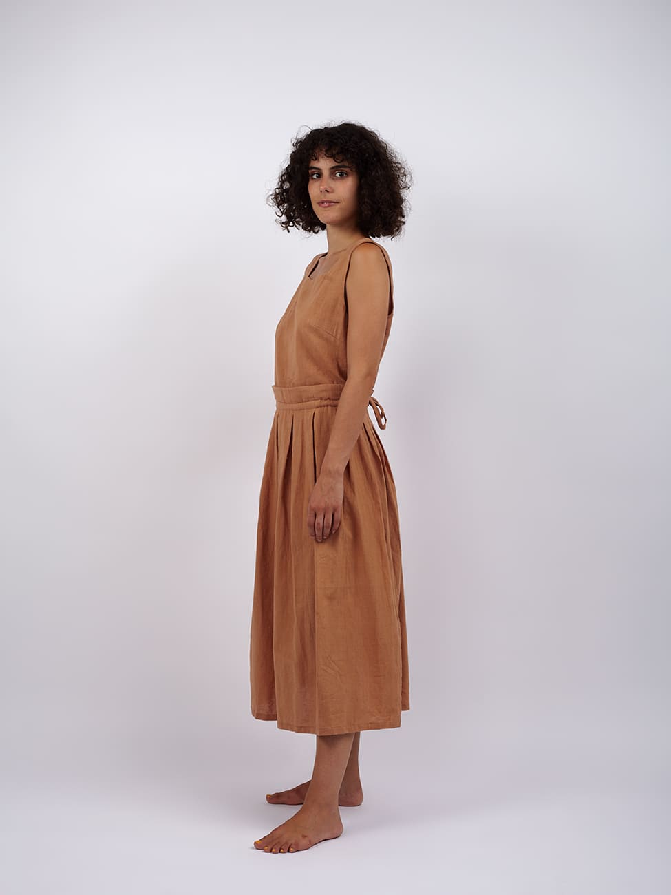 Vestito midi cotone Bhanwari - cappuccino - Bijondo