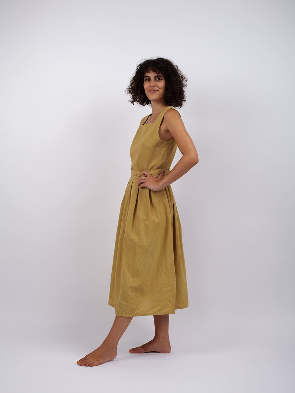 Vestito midi cotone Bhanwari - beige - Bijondo