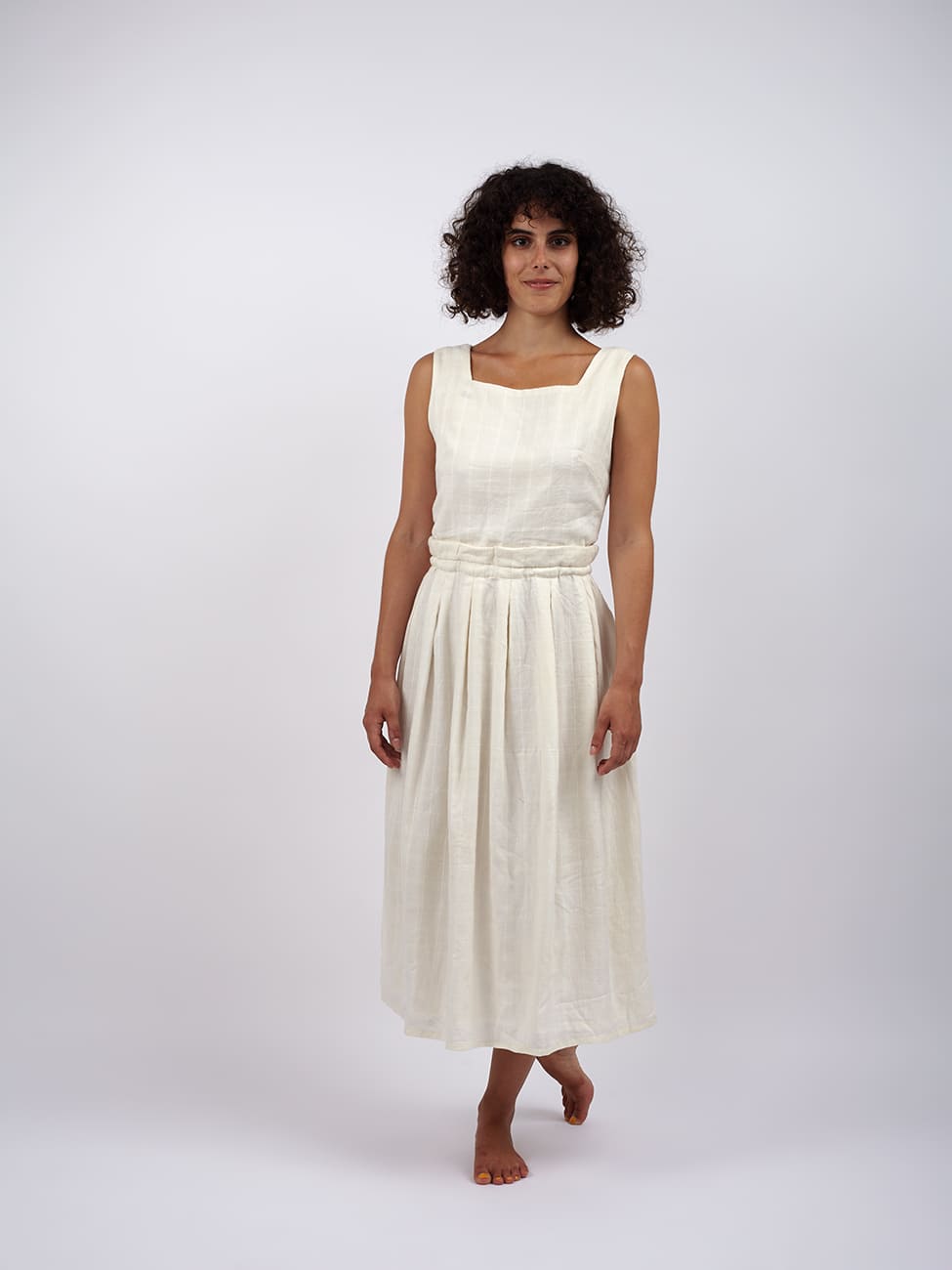 Vestito midi cotone Bhanwari - bianco - Bijondo