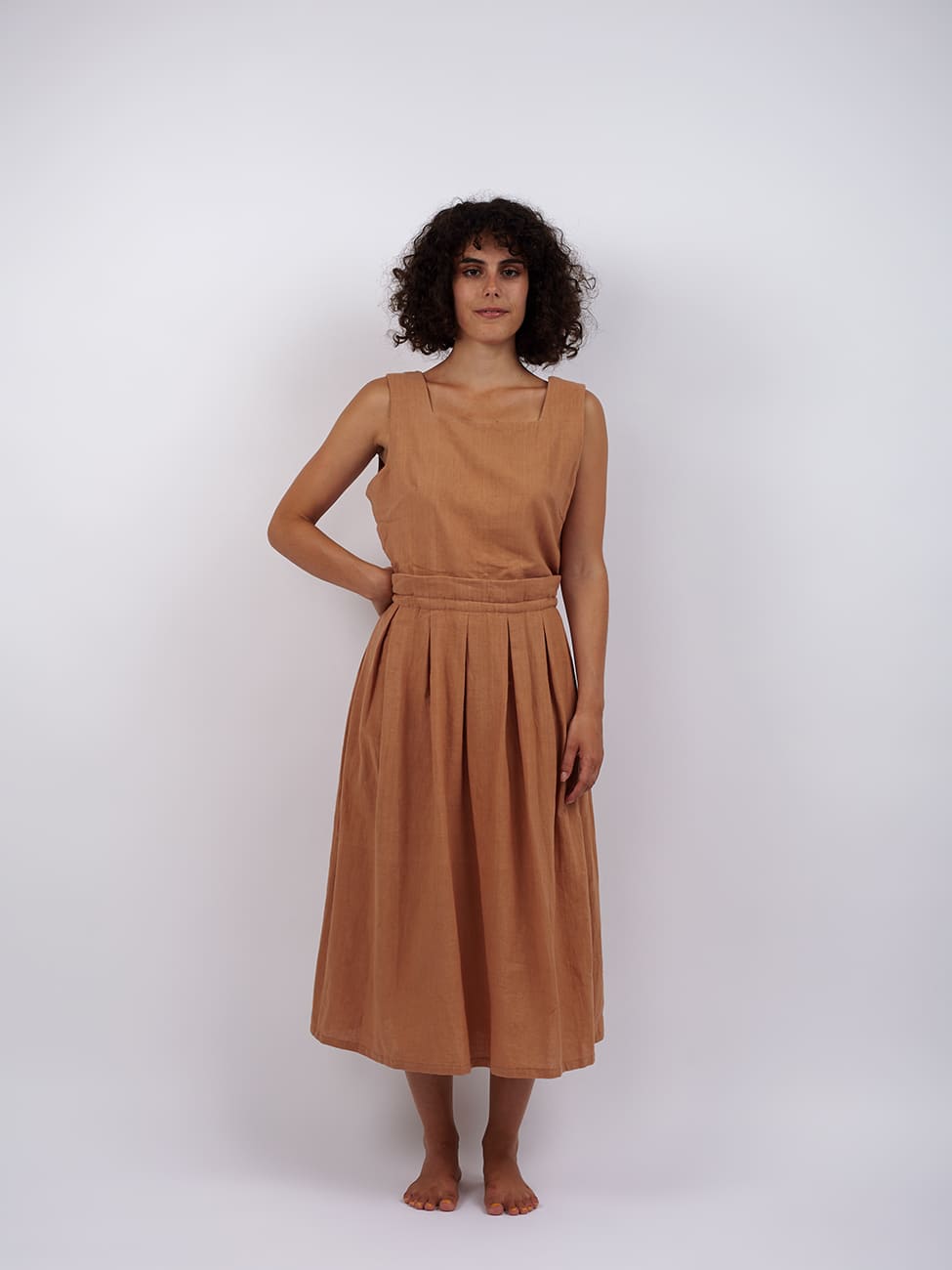 Vestito midi cotone Bhanwari - cappuccino - Bijondo