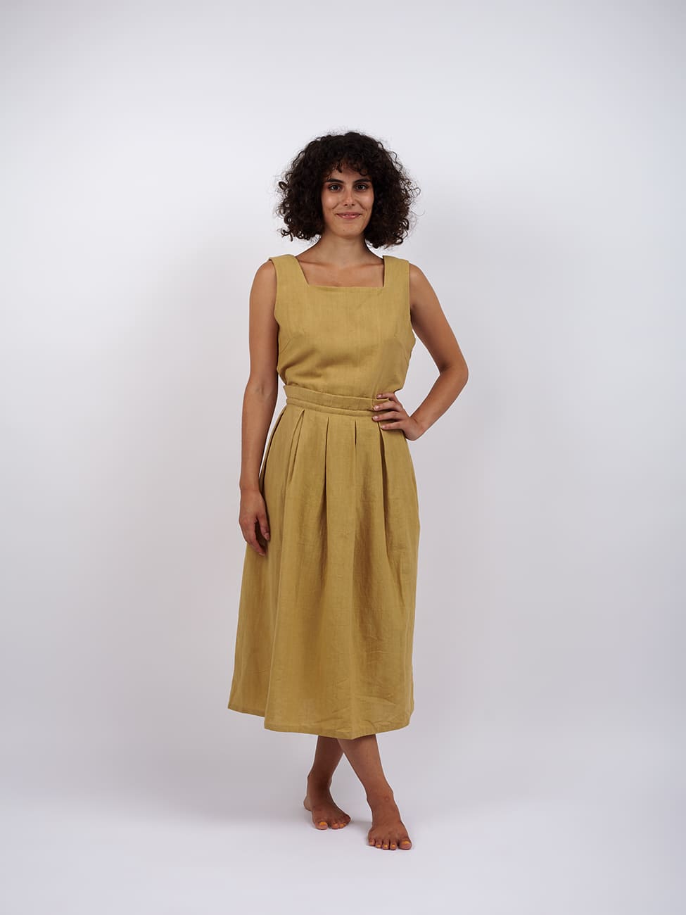 Vestito midi cotone Bhanwari - beige - Bijondo