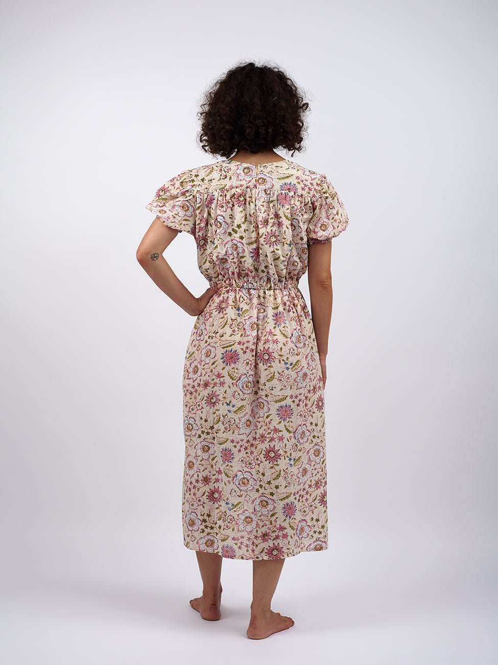 Vestito midi cotone bianco Sharmili - blockprint - Bijondo