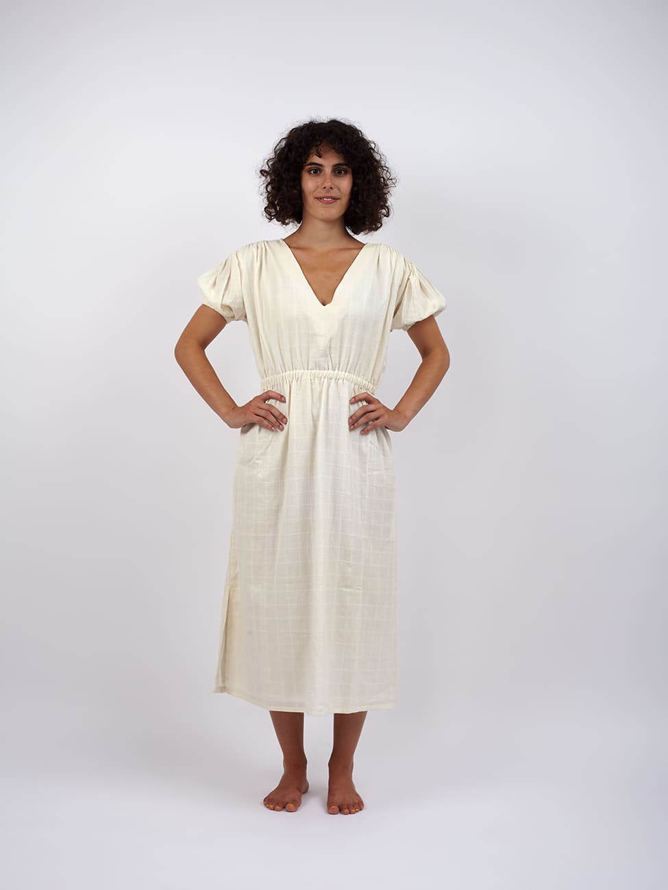 Vestito midi cotone bianco Sharmili - bianco - Bijondo