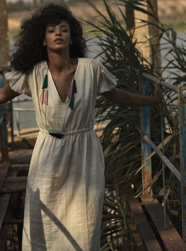 Vestito midi cotone bianco Sharmili - bianco - Bijondo