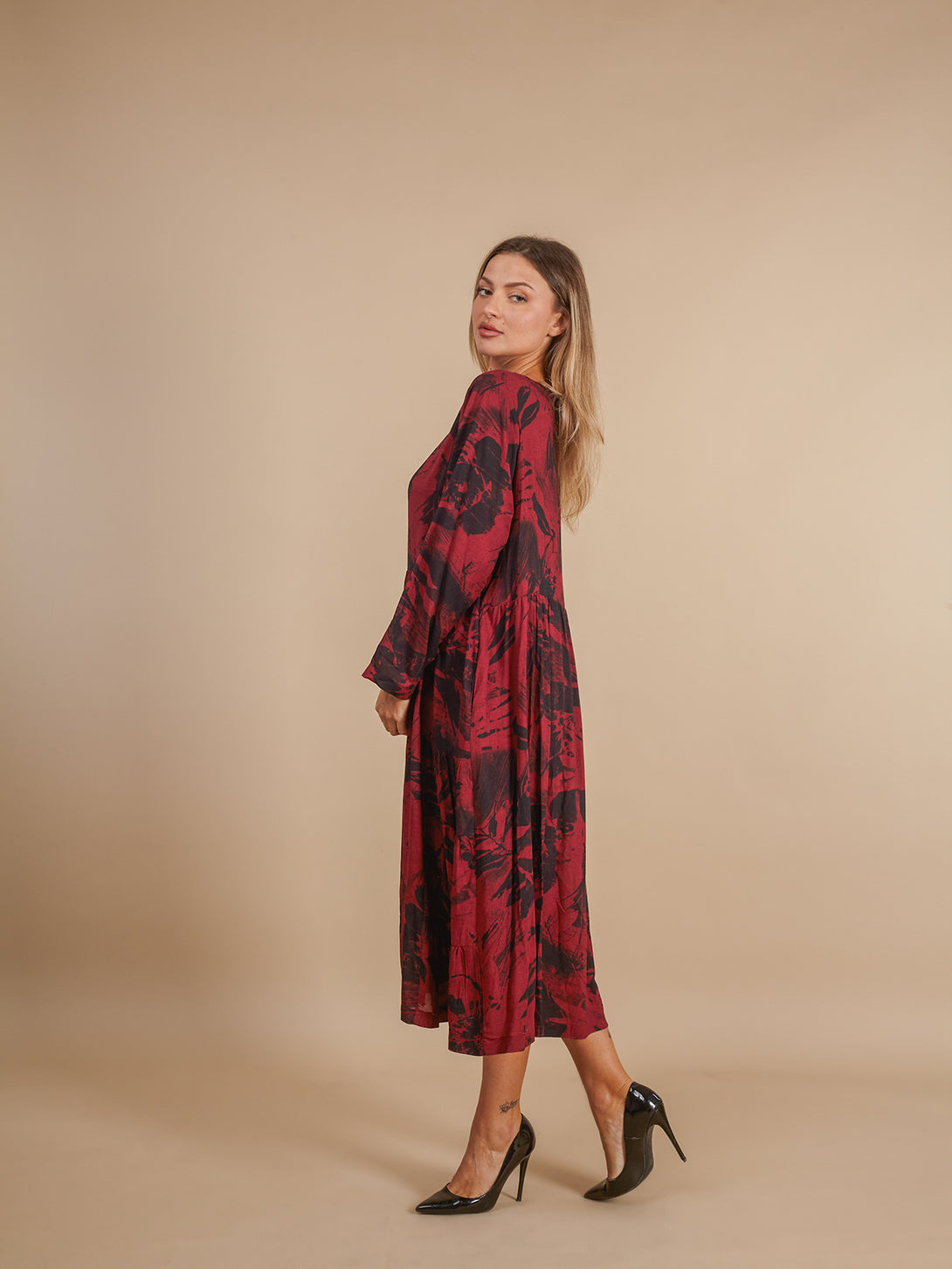 Vestito midi oversize fantasia Giamila-Vestito-Bijondo-bordeaux-Taglia Unica-Bijondo