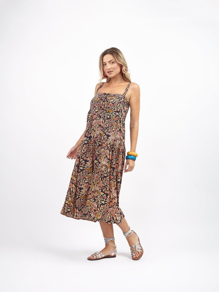 Vestito midi rayon con bottoni Dina - nero - Bijondo