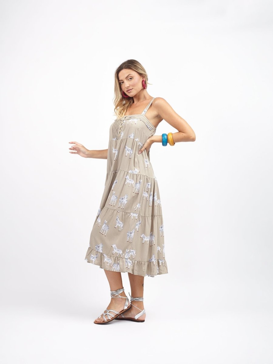 Vestito midi rayon con bottoni Dina - zebre - Bijondo