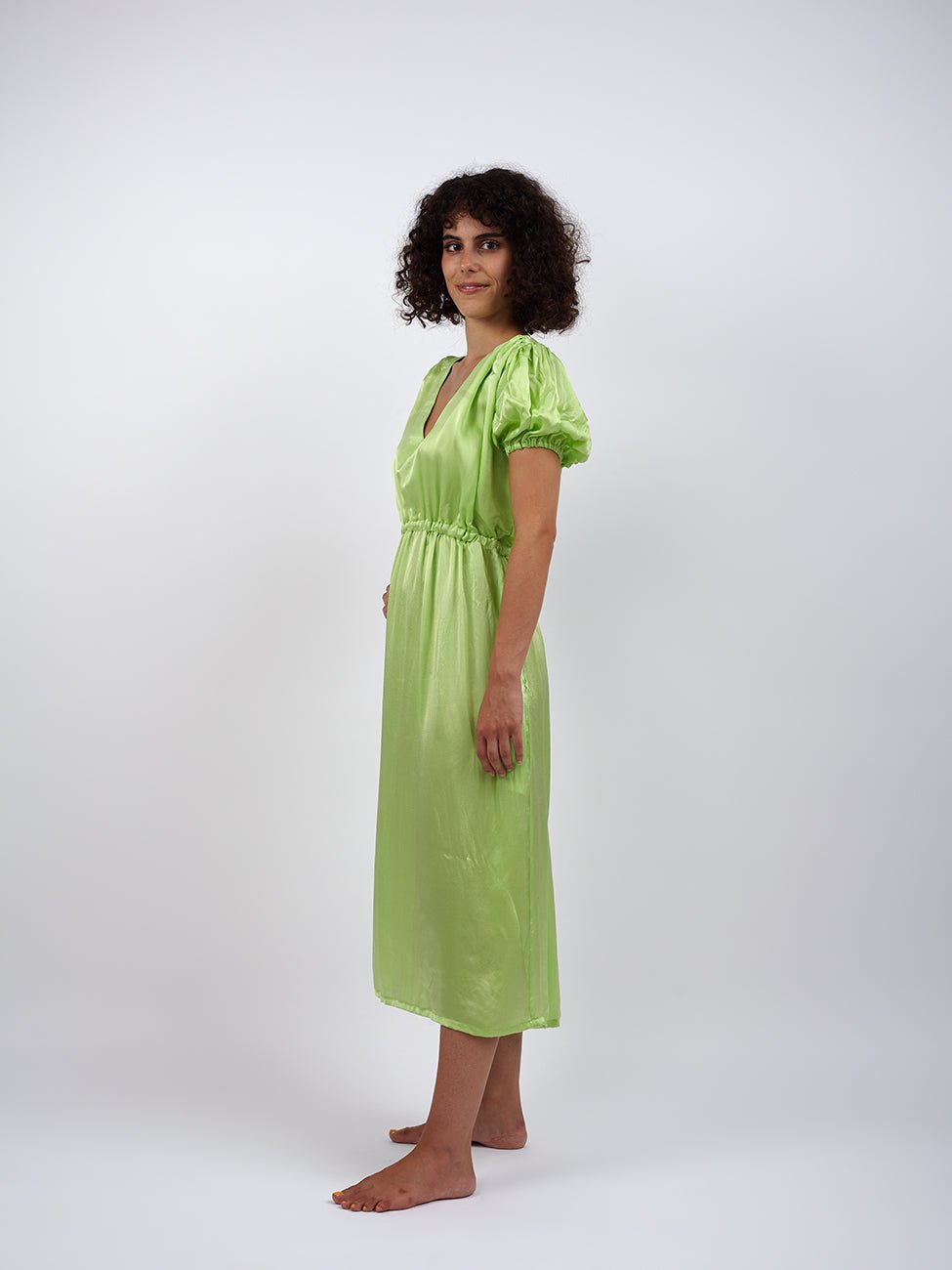 Vestito midi seta Sharmili - verde - Bijondo