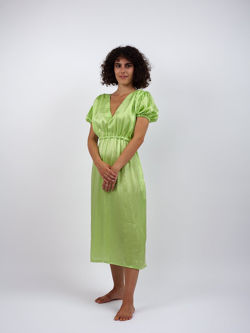 Vestito midi seta Sharmili - verde - Bijondo