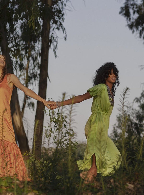 Vestito midi seta Sharmili - verde - Bijondo