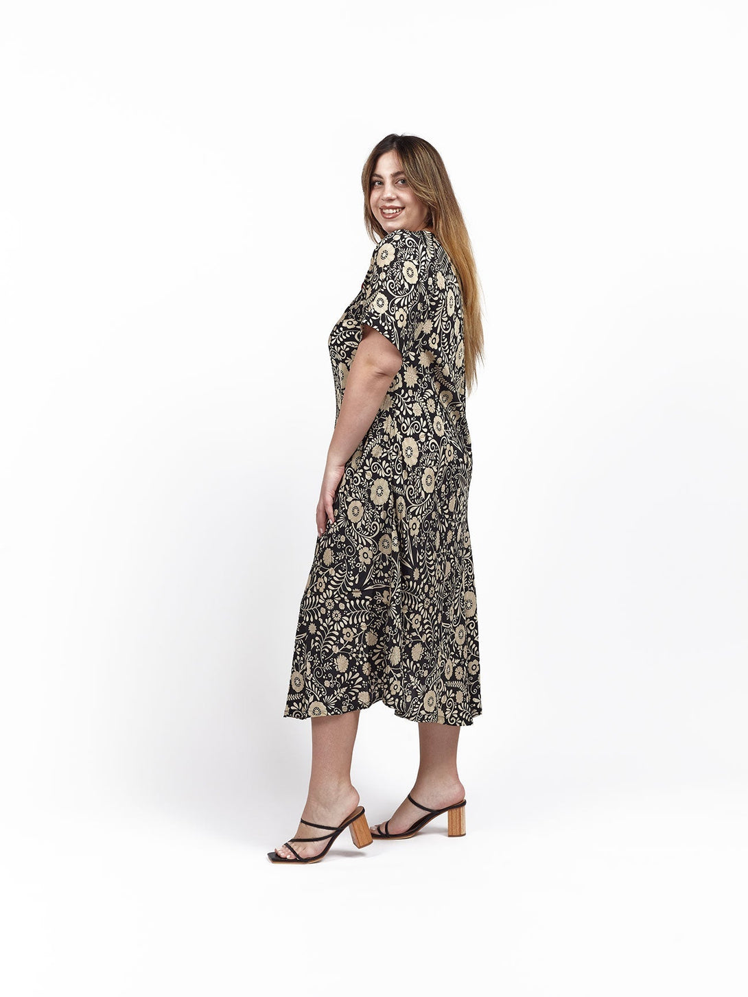 Vestito midi seta con manica Clarita - nero - Bijondo