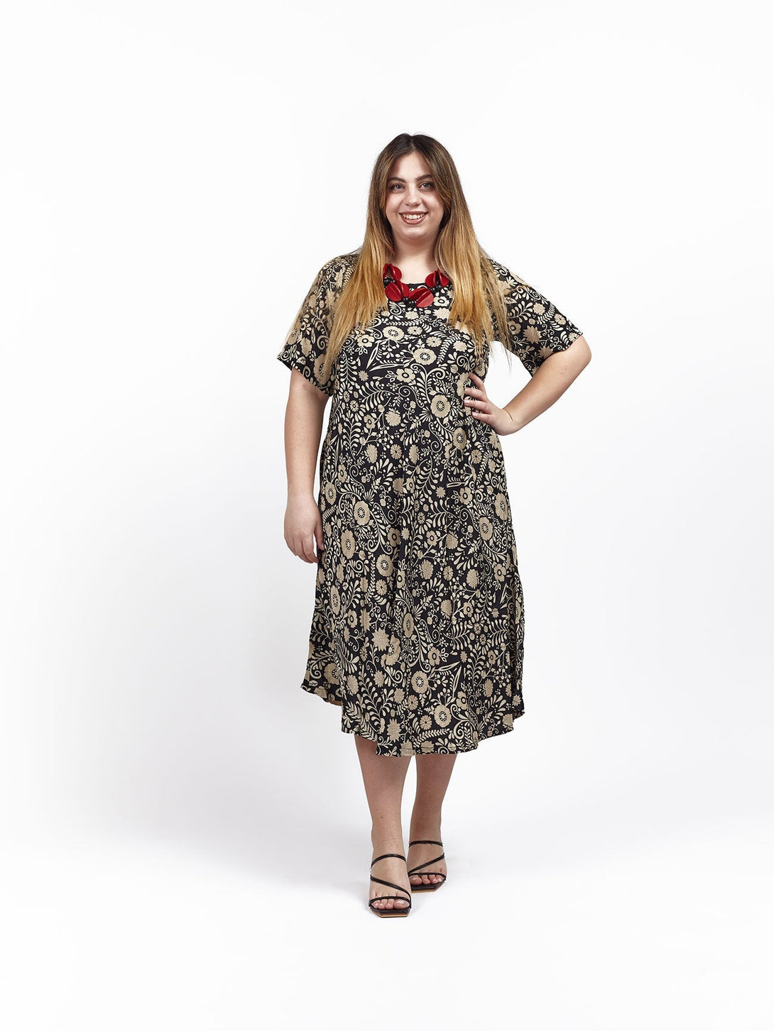 Vestito midi seta con manica Clarita - nero - Bijondo