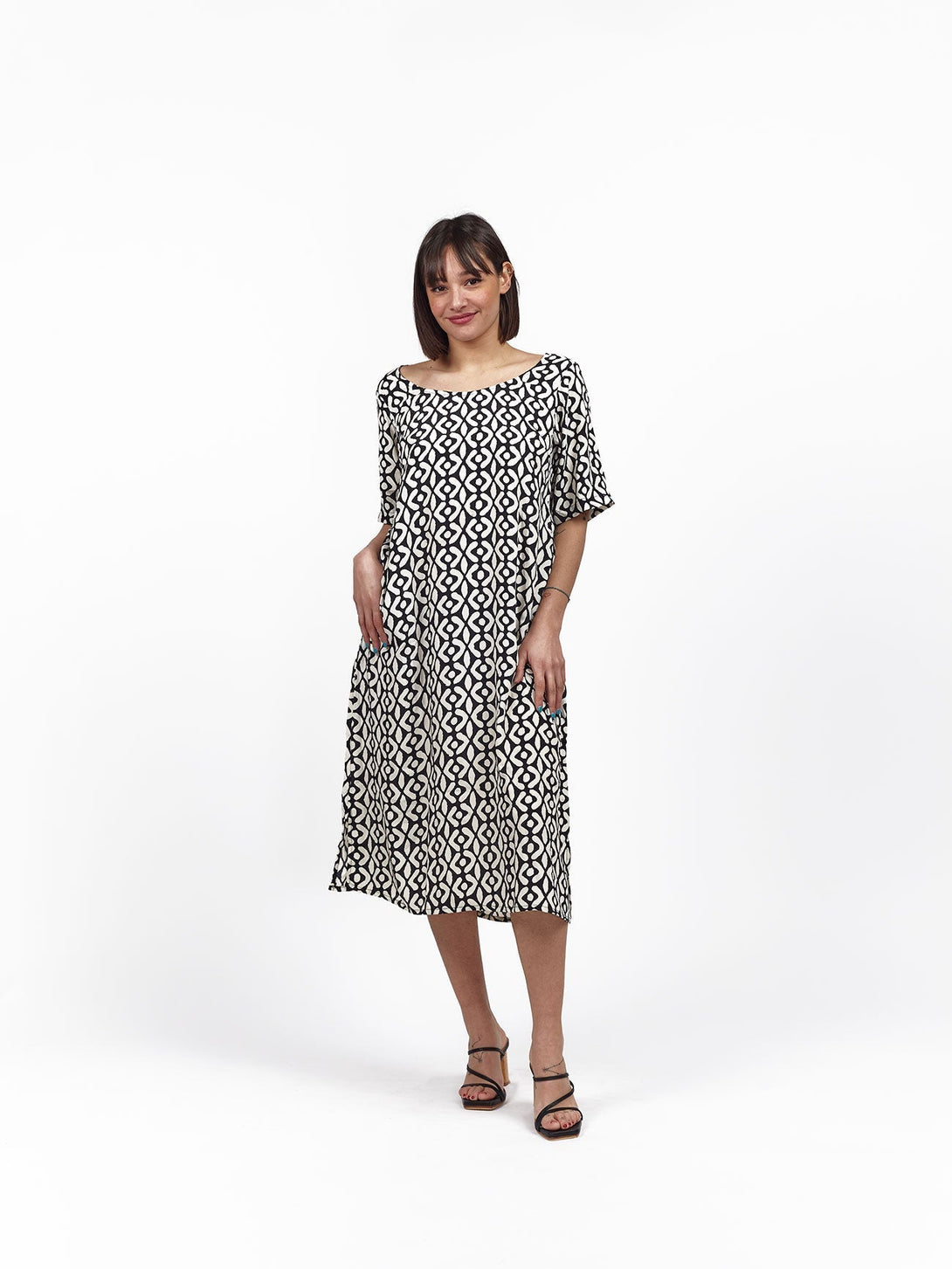 Vestito midi seta manica Gaia - nero - Bijondo