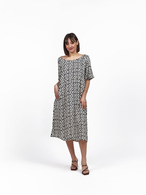 Vestito midi seta manica Gaia - nero - Bijondo