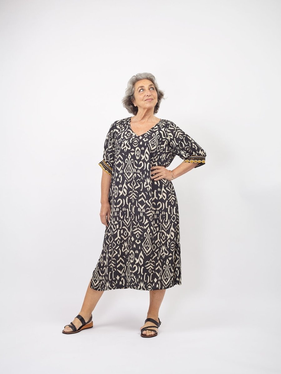 Vestito midi seta manica corta Zahra - nero - Bijondo