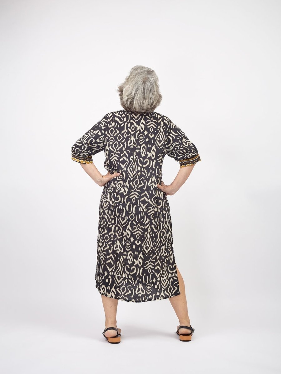 Vestito midi seta manica corta Zahra - nero - Bijondo