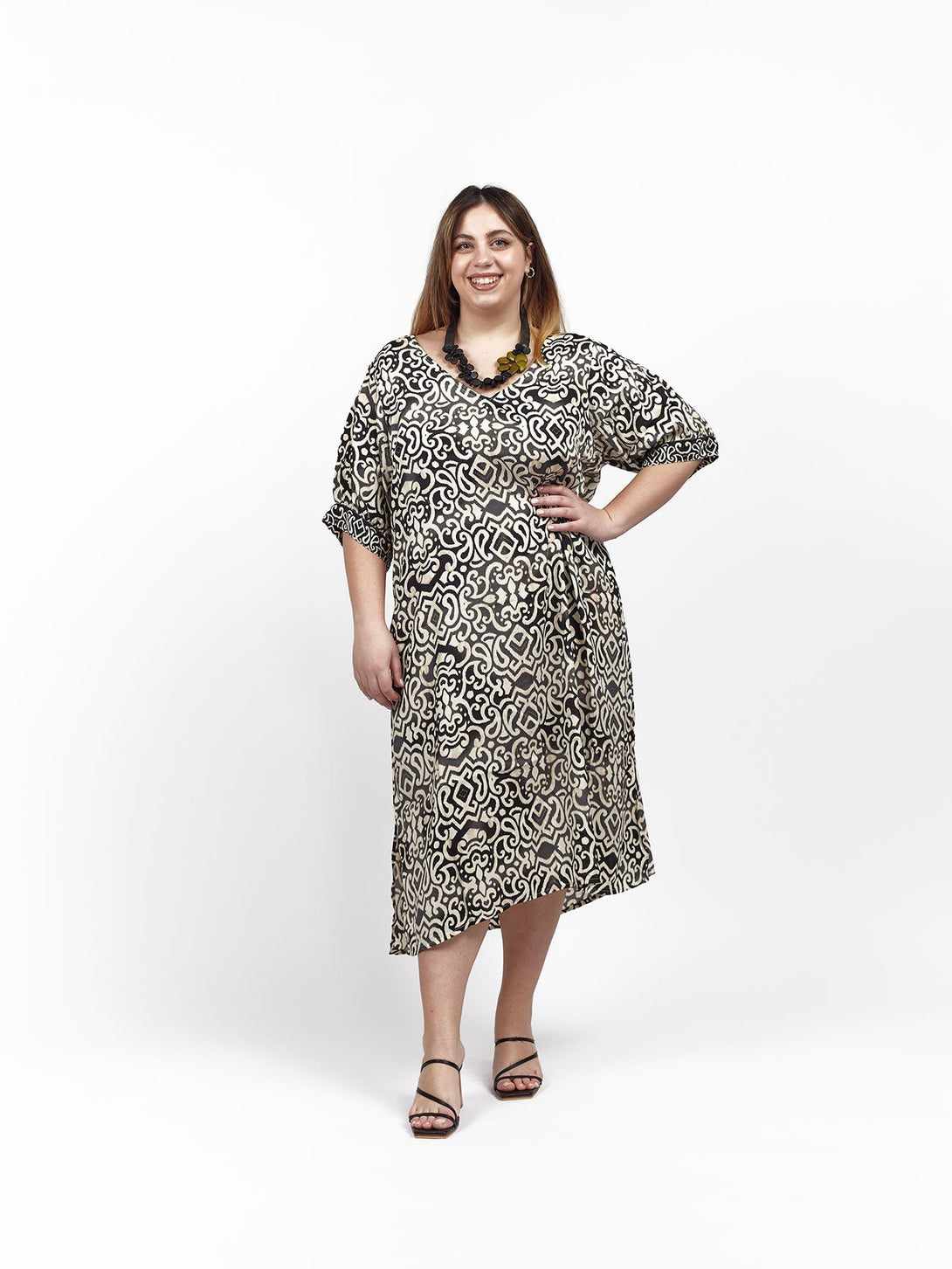 Vestito midi seta manica corta Zahra - nero boho - Bijondo