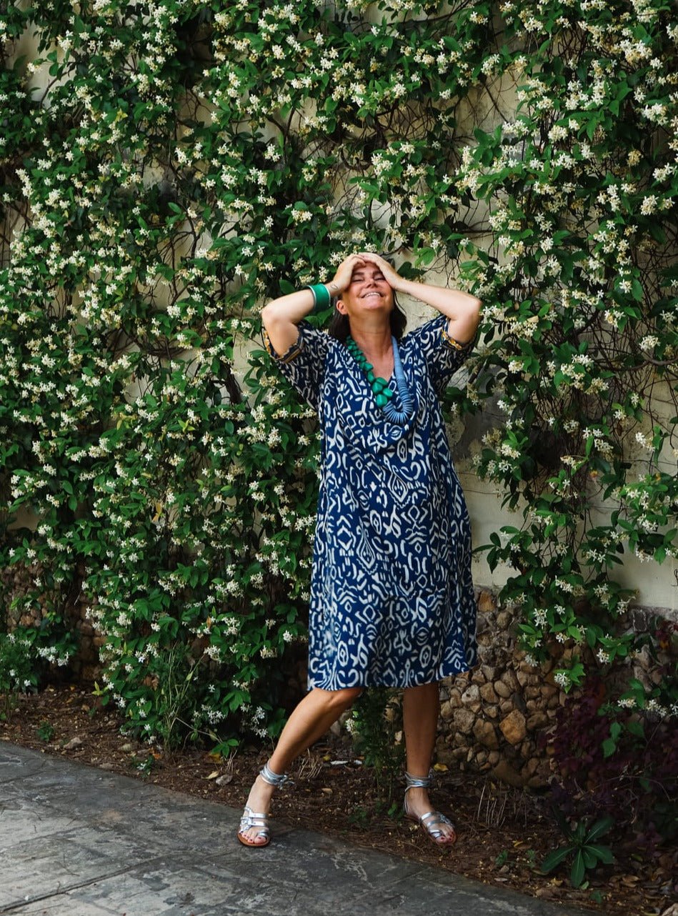 Vestito midi seta manica corta Zahra - nero - Bijondo