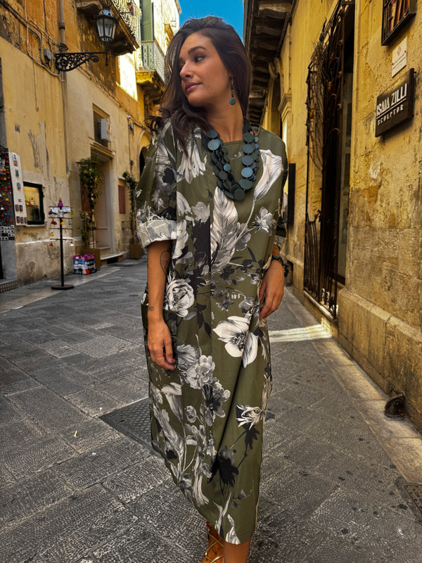 Vestito midi stampa floreale oversized Aine-vestito-Bijondo-Verde-taglia unica-Bijondo