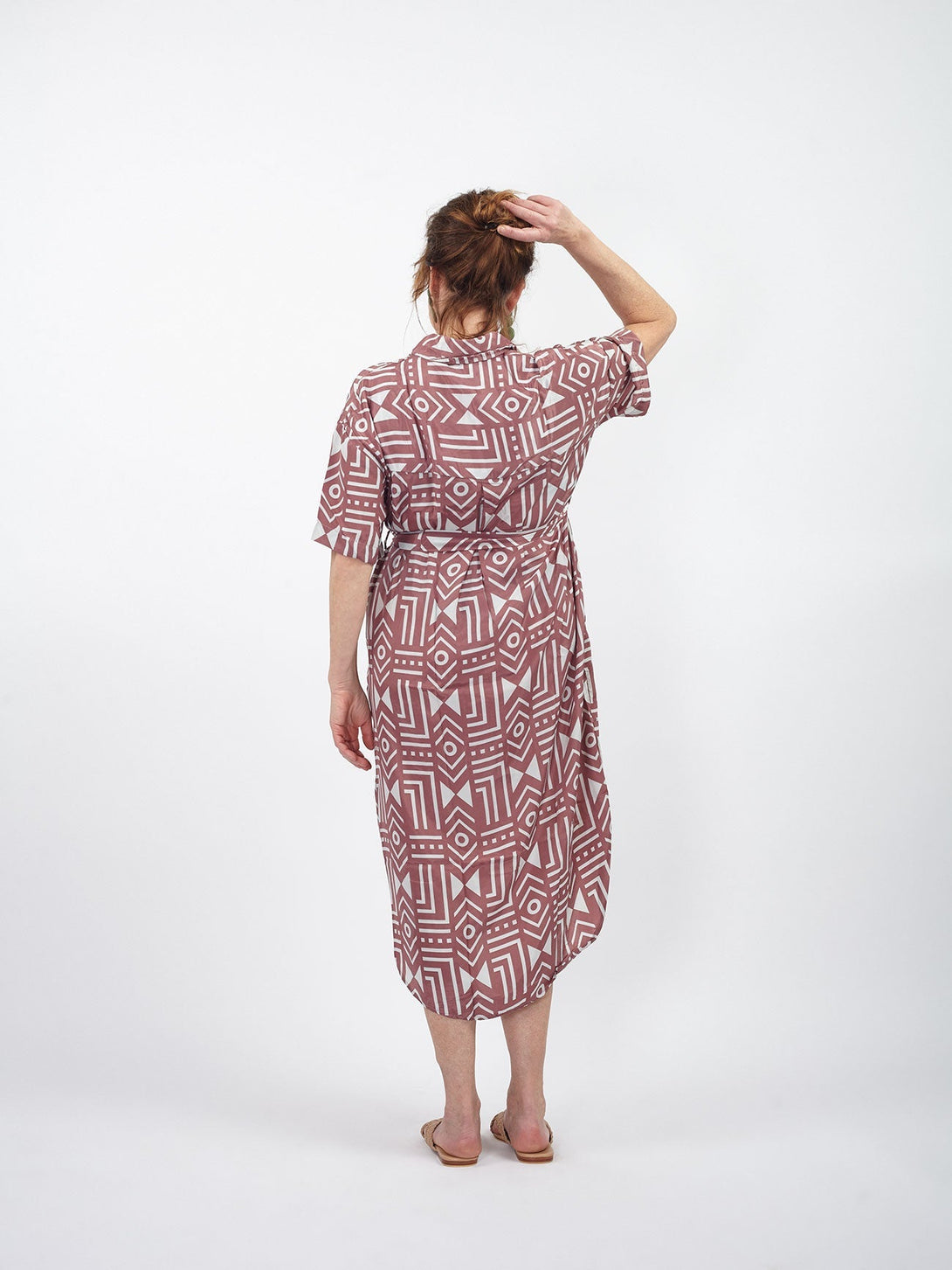 Vestito midi stile chemisier fantasia boho Eleanor-malva-Bijondo