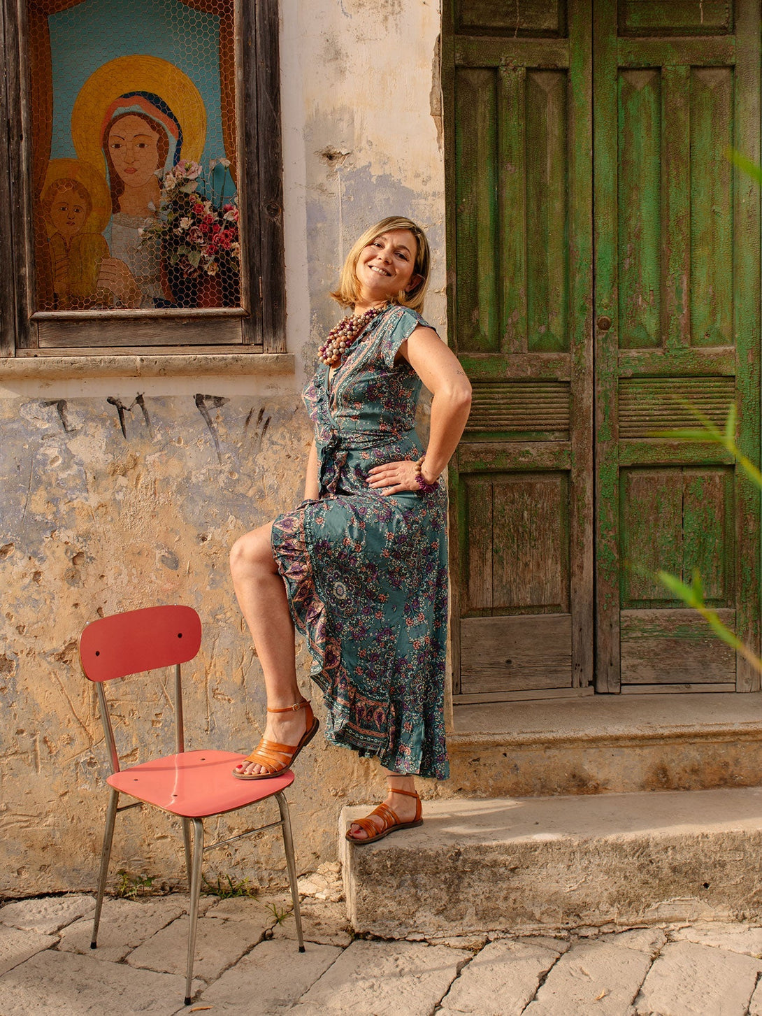 Vestito midi wrap rayon con rouches Melissa-leopardato-S-M-Bijondo