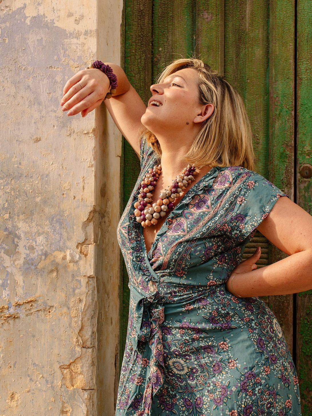 Vestito midi wrap rayon con rouches Melissa-petrolio-S-M-Bijondo