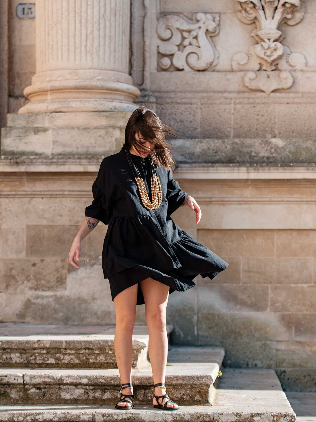 Vestito mini lino Phoebe-Vestito-Bijondo-nero-taglia unica-Bijondo