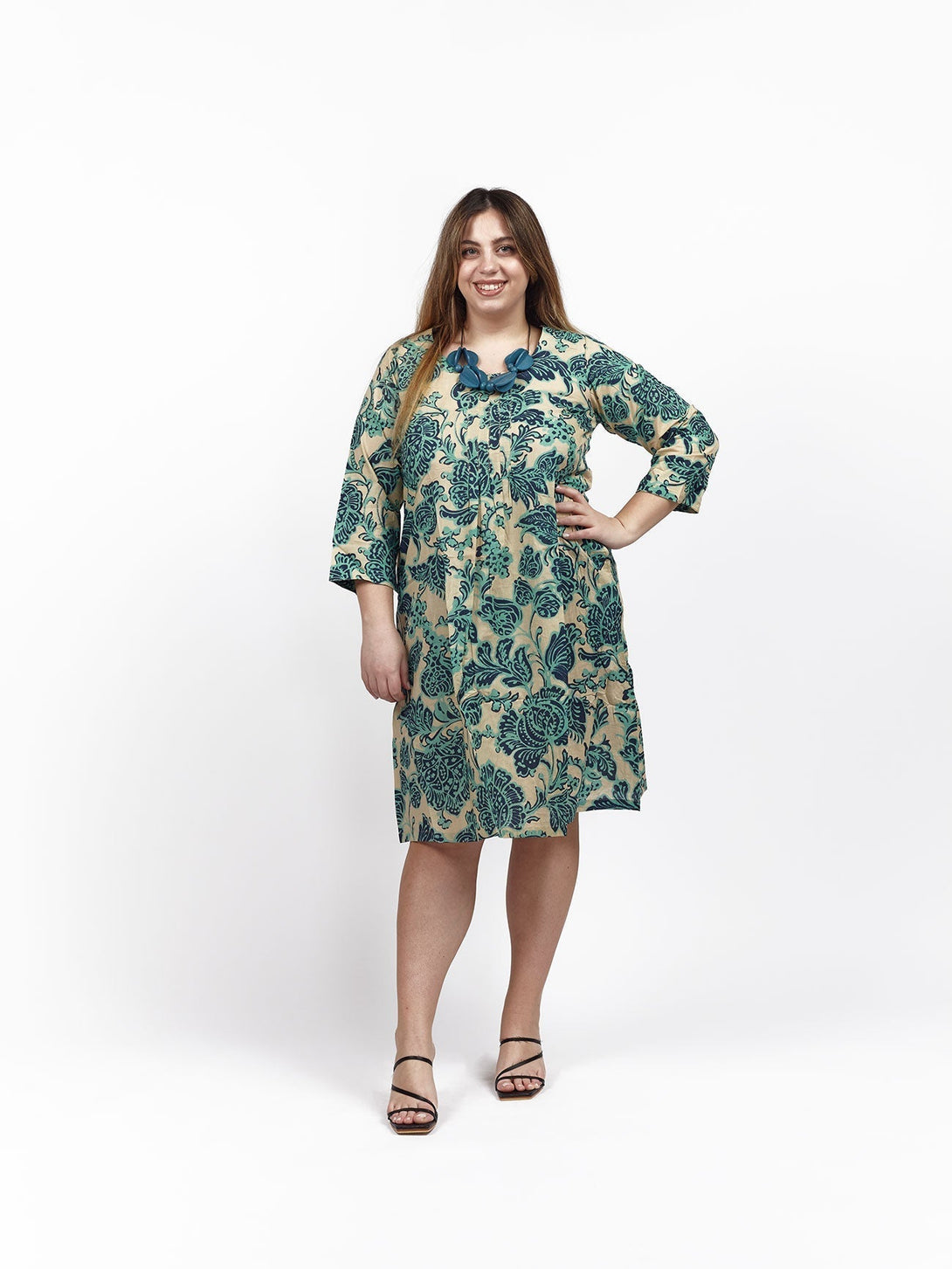 Vestito over cotone manica Serena - azzurro - Bijondo