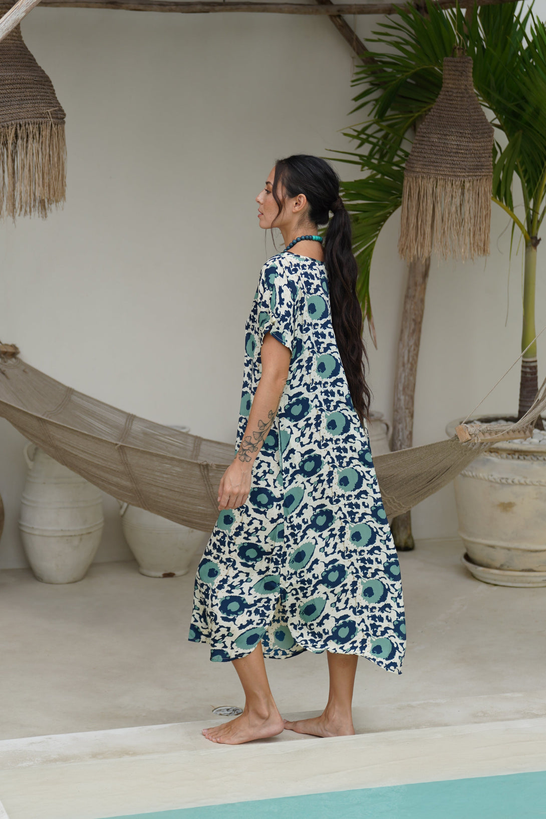 Vestito over midi seta manica Penny-blu-Bijondo