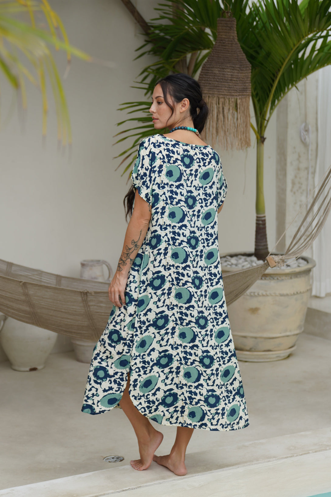 Vestito over midi seta manica Penny-blu-Bijondo