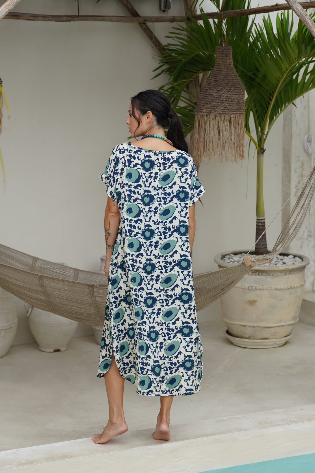 Vestito over midi seta manica Penny-blu-Bijondo