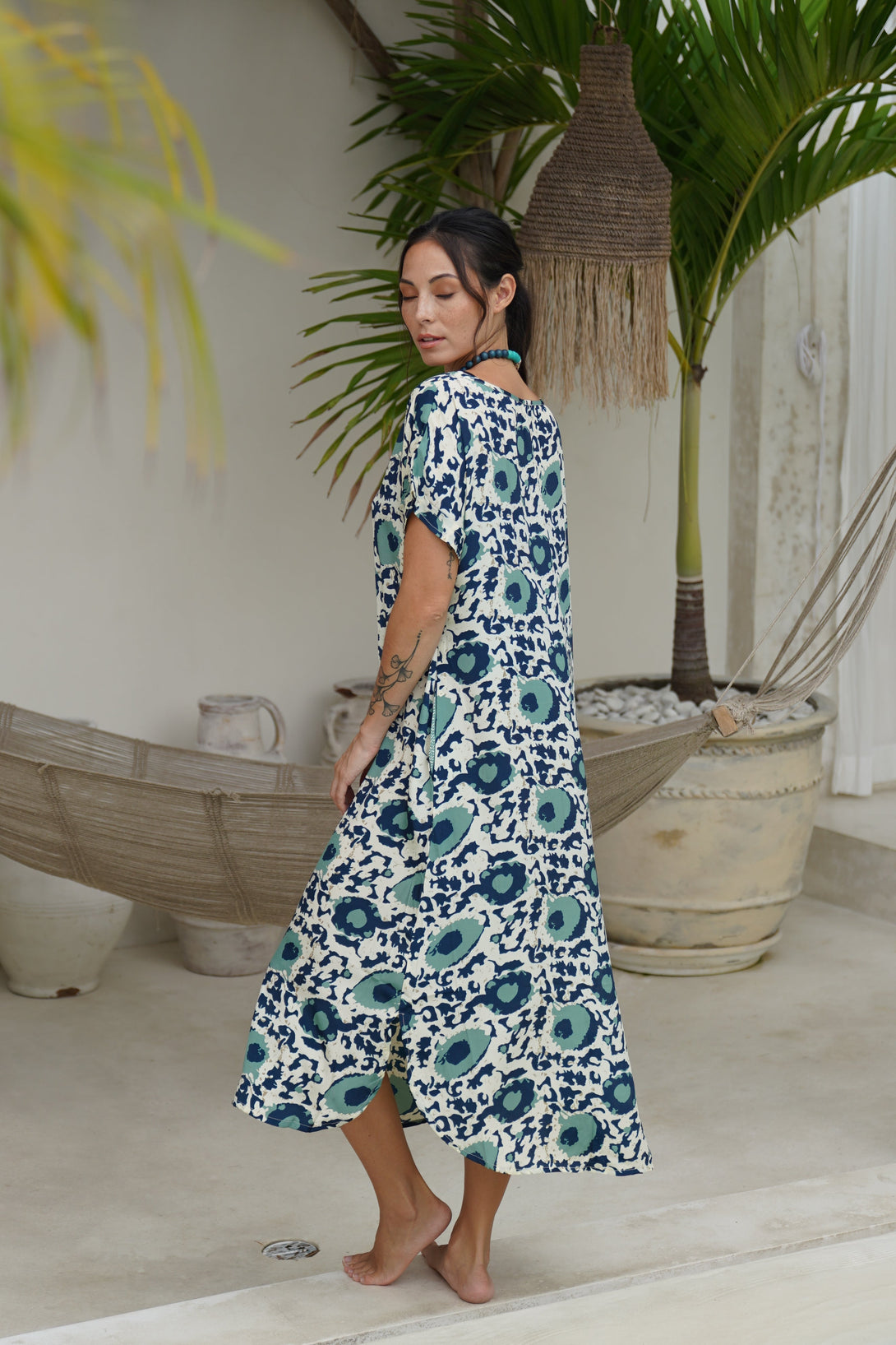 Vestito over midi seta manica Penny-blu-Bijondo